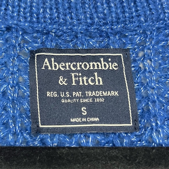 ABERCROMBIE & FITCH Lofty Puff Sleeve Crewneck Knit Royal Blue Metallic Sweater - Picture 6 of 8